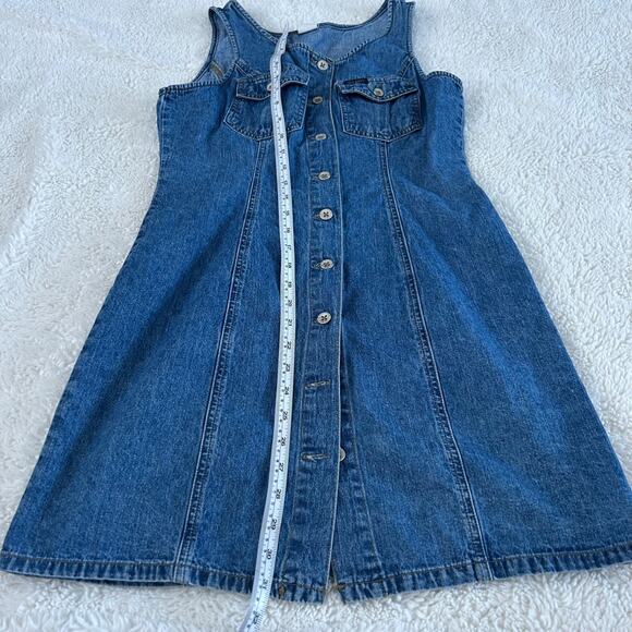 VTG Old Navy Womens Sz 6 Blue Denim Sleeveless Y2K Button-Up Dress Cottage Girl - Picture 3 of 6